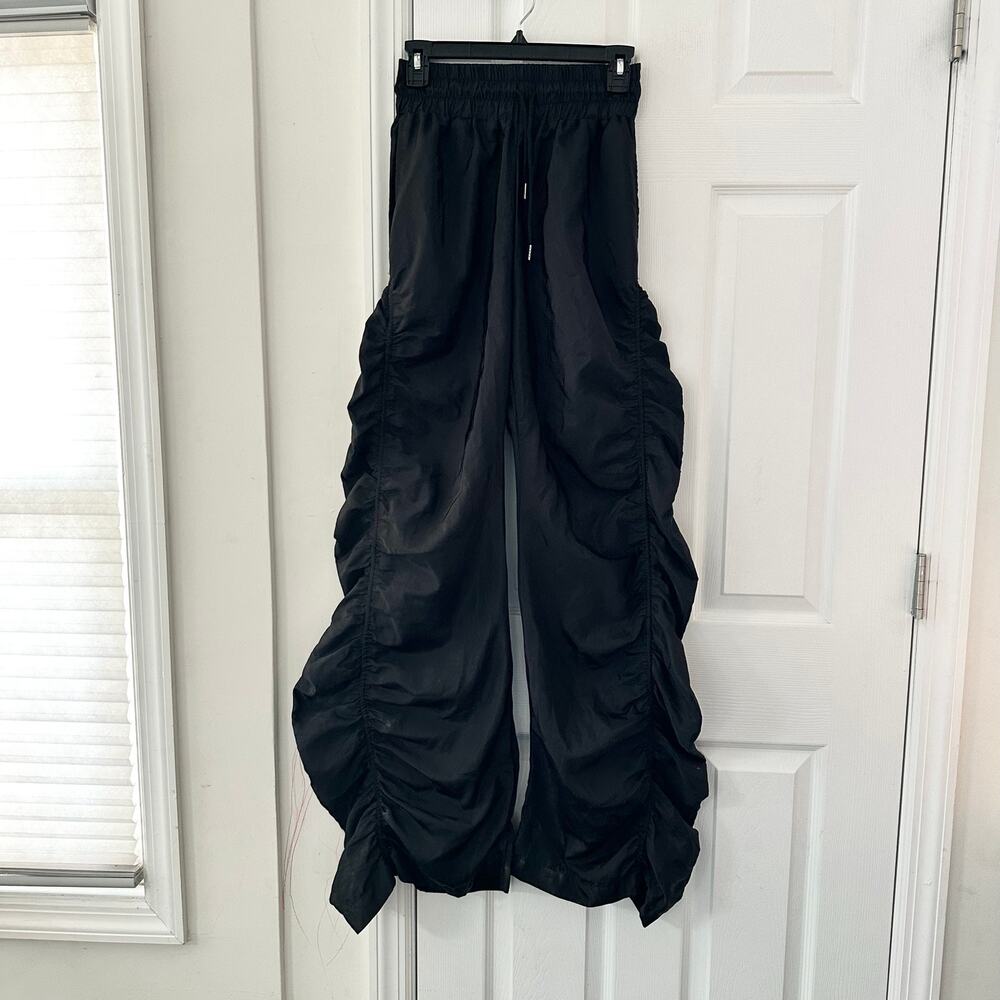 Kollyy Black Harajuku Nylon Baggy Ruched Gathered Y2K Windbreaker Pants Small - Picture 2 of 11